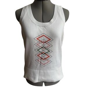 Vintage Nike Golf Knit TankTop White Geometric Graphic Tenniscore Y2K Sleeveless